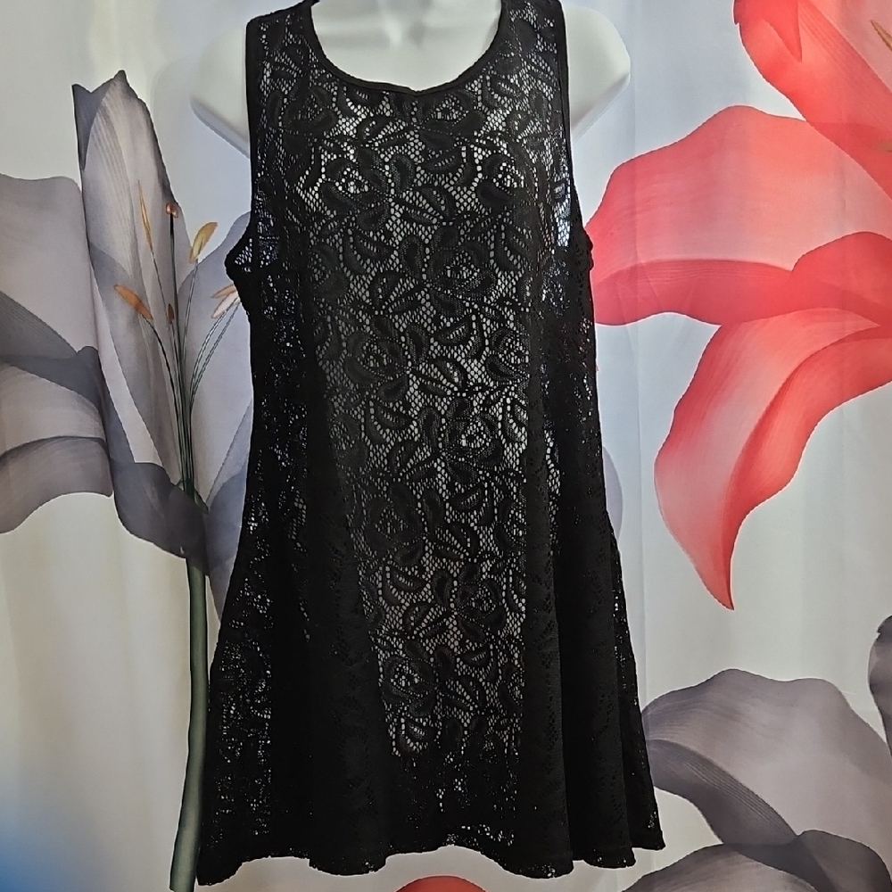 Black Lace Sleeveless Dress Beach Cover Up Dress